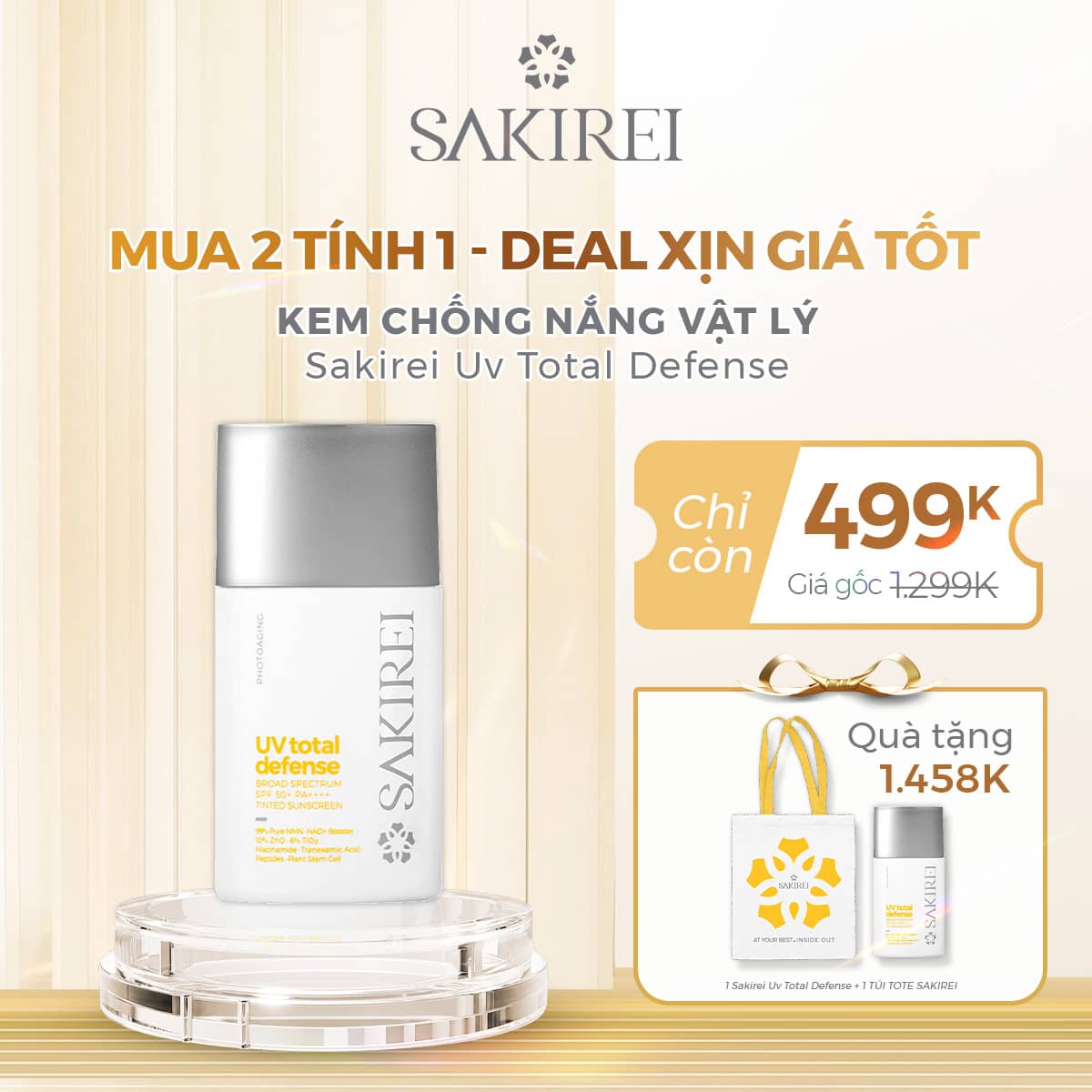 KEM CHỐNG NẮNG VẬT LÝ SAKIREI UV TOTAL DEFENSE BROAD SPECTRUM SPF 50+ PA++++