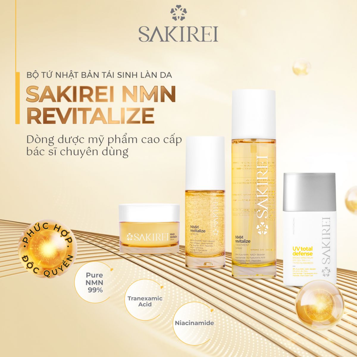 Sakirei NMN Revitalize là bộ sản phẩm phục hồi da đầu tiên chứa tại thị trường Việt Nam. Bộ sản phẩm gồm 4 bước chăm sóc da cơ bản nhưng thiết yếu cho làn da trước và sau điều trị. 