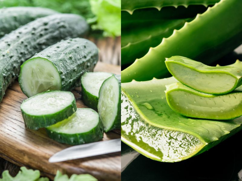 Mặt nạ từ dưa leo và aloe vera giúp làm mát và làm dịu da, giảm tình trạng kích ứng